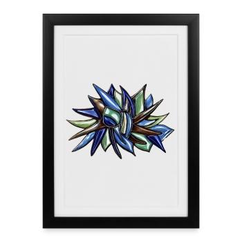 Fleur fragmentaire bleu-vert - Affiche encadrée (27 × 37 cm) - noir - Devant