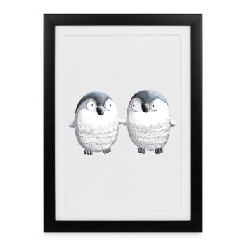Best Friends Penguins - Penguin - Comic - Couple - Framed poster (27 × 37 cm) - black - Front