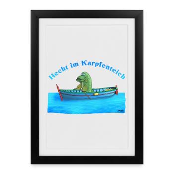 Brochet dans l’étang à carpes - Affiche encadrée (27 × 37 cm) - noir - Devant