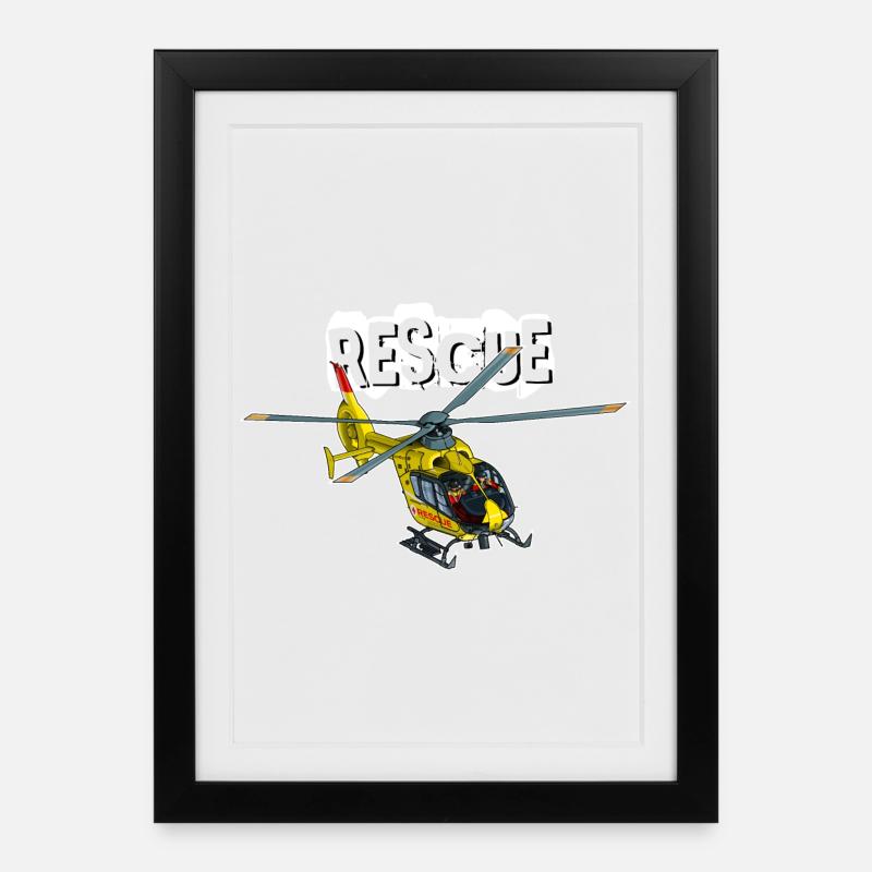 Sauvetage par hélicoptère - Affiche encadrée (27 × 37 cm) - noir