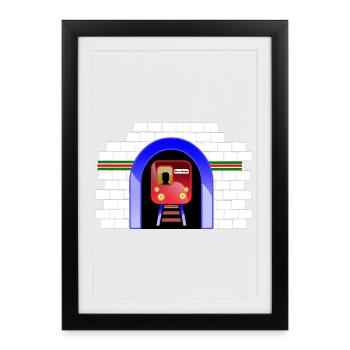 Train Blue Tunnel à Archway - Affiche encadrée (27 × 37 cm) - noir - Devant