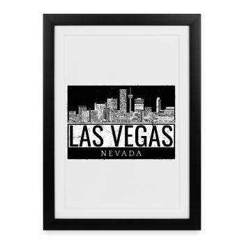 Las Vegas Skyline Noir Blanc - Affiche encadrée (27 × 37 cm) - noir - Devant