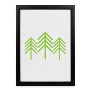 Arbres Symbole Forêt Minimalisme Icône verte - Affiche encadrée (27 × 37 cm) - noir - Devant