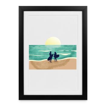 Surfeur au coucher du soleil d’été - Affiche encadrée (27 × 37 cm) - noir - Devant