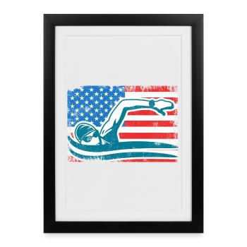 4 juillet Natation - Affiche encadrée (27 × 37 cm) - noir - Devant