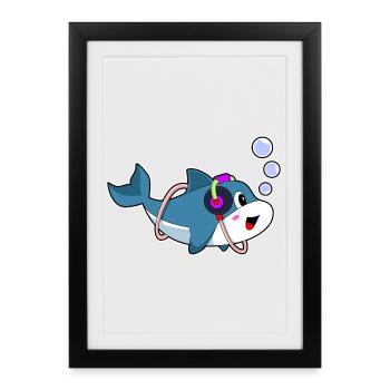 Dolphin Headphones Musique - Affiche encadrée (27 × 37 cm) - noir - Devant