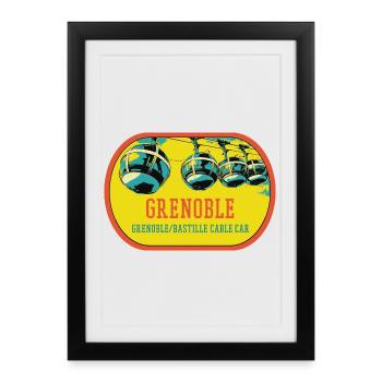 Illustration Cable car of Grenoble France - Framed poster (27 × 37 cm) - black - Front