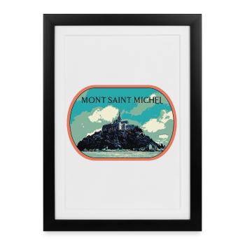 Illustration en bleu et vert du Mont Saint Michel - Affiche encadrée (27 × 37 cm) - noir - Devant