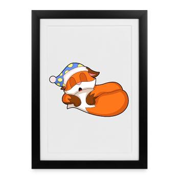 Bonnet de nuit Fox Sleeping - Affiche encadrée (27 × 37 cm) - noir - Devant