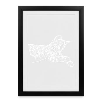 Katze weiß Katzenbaby Kätzchen Geschenk Shirt - Gerahmtes Poster (27 × 37 cm) - Schwarz - Vorne