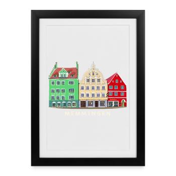 Memmingen, Bavaria, Southern Germany, Hand Drawing - Framed poster (27 × 37 cm) - black - Front