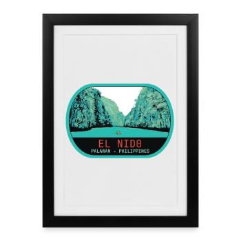 Vue panoramique d'El Nido ile de Palawan - Affiche encadrée (27 × 37 cm) - noir - Devant