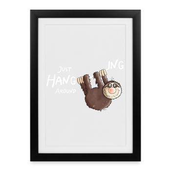 Sloth Hanging Out I Chilling Animals I Lazy - Framed poster (27 × 37 cm) - black - Front