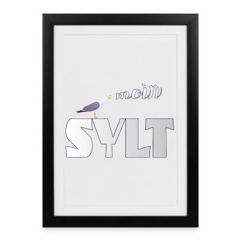 Sylt Möwe & Moin Design - Gerahmtes Poster (27 × 37 cm) - Schwarz - Vorne