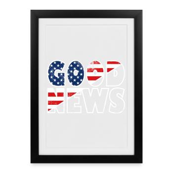 GOOD NEWS Stars and Stripes Bible Verse Gospel - Framed poster (27 × 37 cm) - black - Front