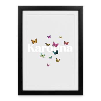 Beau prénom de fille avec des papillons KAROLINA - Affiche encadrée (27 × 37 cm) - noir - Devant