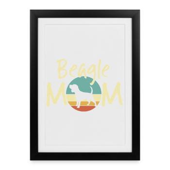 Beagle Mom Retro Sunset Design - Cadeau d’amoureux des chiens - Affiche encadrée (27 × 37 cm) - noir - Devant