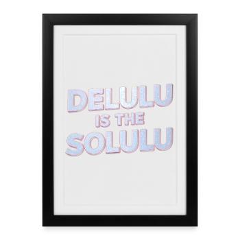 Delulu Is The Solulu 3D Silver Typography - Framed poster (27 × 37 cm) - black - Front