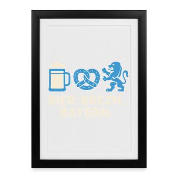 Bier Brezn Bayern Löwe Design - Gerahmtes Poster (27 × 37 cm) - Schwarz - Vorne