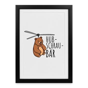 Un ours Hubschrau ! Un drôle d’ours volant - Affiche encadrée (27 × 37 cm) - noir - Devant