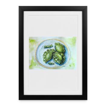 Vibrant Green Dumplings: Watercolor Food Art - Framed poster (27 × 37 cm) - black - Front