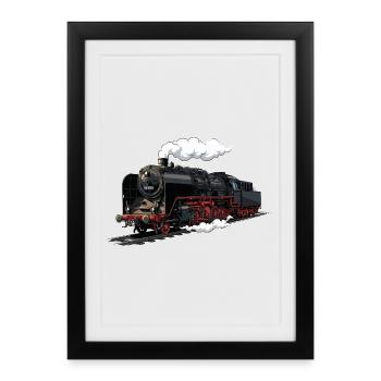 Steam Locomotive Retro Illustration - Framed poster (27 × 37 cm) - black - Front