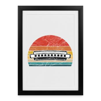 Harmonica Rétro Vintage - Affiche encadrée (27 × 37 cm) - noir - Devant