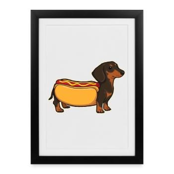 Collant en pain de hot-dog teckel mignon - Affiche encadrée (27 × 37 cm) - noir - Devant