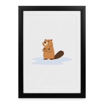 Frecher Biber in Pfütze / Beaver in Puddle - Framed poster (27 × 37 cm) - black - Front