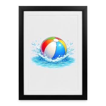 Water-polo coloré en mer - Affiche encadrée (27 × 37 cm) - noir - Devant