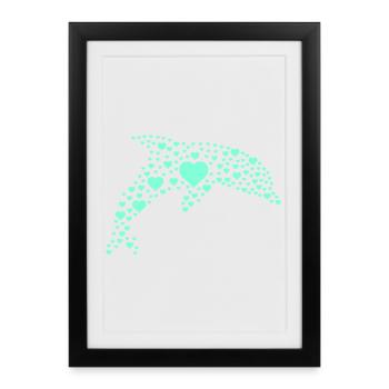 Motif de cœur de dauphin - Affiche encadrée (27 × 37 cm) - noir - Devant