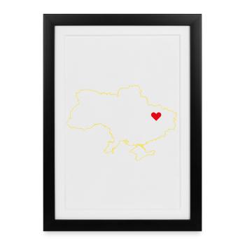 Carte de l’Ukraine - Design minimaliste doré - Affiche encadrée (27 × 37 cm) - noir - Devant