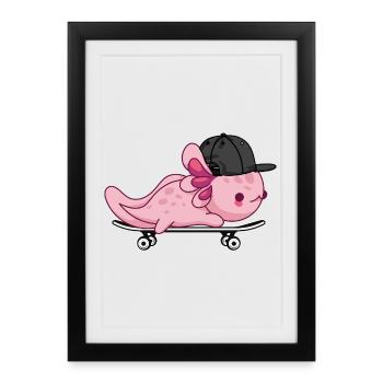 Cool Axolotl Skateboarding - Kawaii Style - Framed poster (27 × 37 cm) - black - Front