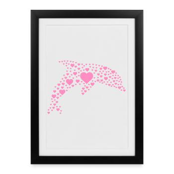 Dauphin au petit cœur - Affiche encadrée (27 × 37 cm) - noir - Devant