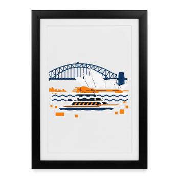 Silhouette du pont du port de l’Opéra de Sydney - Affiche encadrée (27 × 37 cm) - noir - Devant