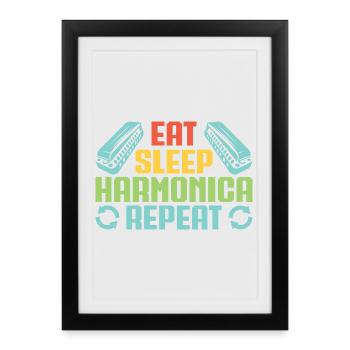 Funny Harmonica Player Eat Sleep Repeat Harmonica - Framed poster (27 × 37 cm) - black - Front