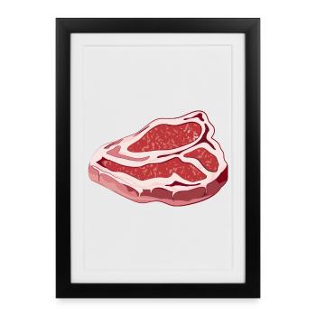 magnifique steak T Bone cru pour barbecues - Affiche encadrée (27 × 37 cm) - noir - Devant