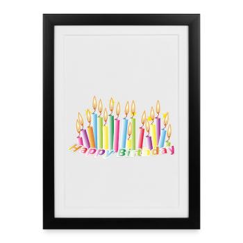 Bougies d'anniversaire arc-en-ciel avec joyeux anniversaire - Affiche encadrée (27 × 37 cm) - noir - Devant