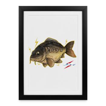 Aquatic cartoon electric fish - Framed poster (27 × 37 cm) - black - Front