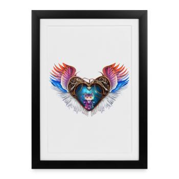 Le cœur élégant avec des ailes et un chaton. - Affiche encadrée (27 × 37 cm) - noir - Devant