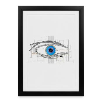 Œil de cyborg ou de robot bleu froid - Affiche encadrée (27 × 37 cm) - noir - Devant