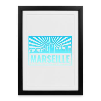 Rayons de soleil de la Skyline de Marseille - Affiche encadrée (27 × 37 cm) - noir - Devant
