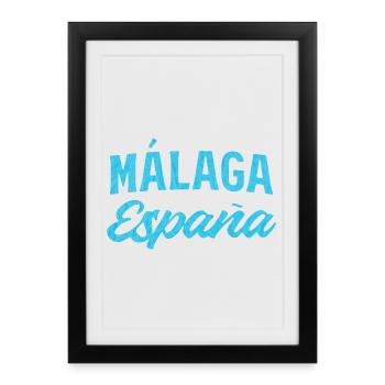 Málaga España Blue Script Design - Affiche encadrée (27 × 37 cm) - noir - Devant