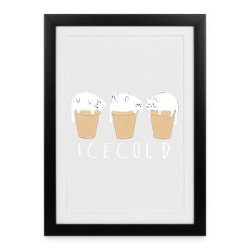 icecold katze lustige katze baby eiscreme - Framed poster (27 × 37 cm) - black - Front