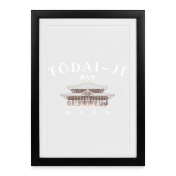 Nara Todai-ji, Patrimoine de l’Humanité, Temple au Japon Dessin - Affiche encadrée (27 × 37 cm) - noir - Devant