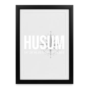 Koordinaten Husum - Gerahmtes Poster (27 × 37 cm) - Schwarz - Vorne