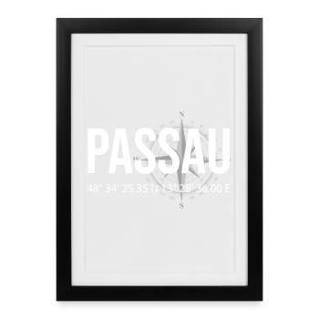Koordinaten Passau - Gerahmtes Poster (27 × 37 cm) - Schwarz - Vorne