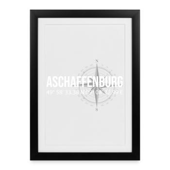 Koordinaten Aschaffenburg - Gerahmtes Poster (27 × 37 cm) - Schwarz - Vorne