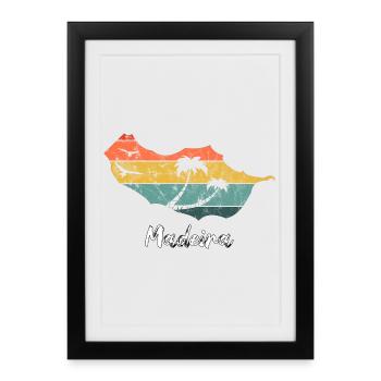 Madère carte contour Portugal vacances rétro vintage - Affiche encadrée (27 × 37 cm) - noir - Devant