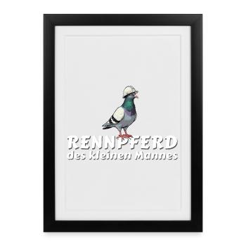 Tauben Shirt Tasse Hoodie Bergmann Rennpferd - Gerahmtes Poster (27 × 37 cm) - Schwarz - Vorne